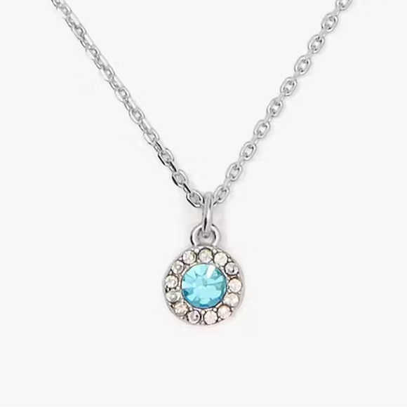 kate spade Jewelry - Kate Spade Aqua Silver Pave Halo Pendant Necklace New!
